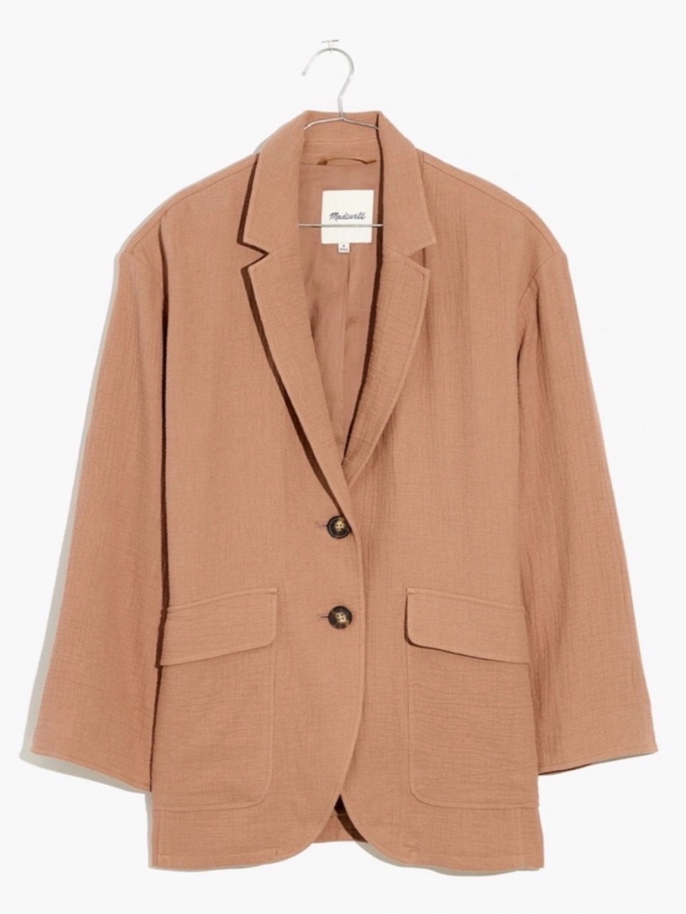 Madewell Cotton-Linen Relaxed Larsen Blazer in a breezy faded earth brown color